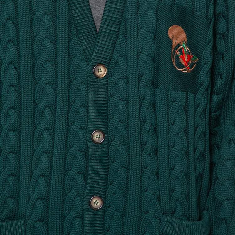 Pre Owned Gucci Dark Green Cable Knit Wool Button Front Cardigan XXL