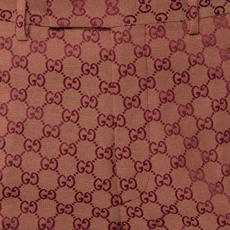 Pre Owned Gucci Brown Logo Jacquard Wide Leg Pants M