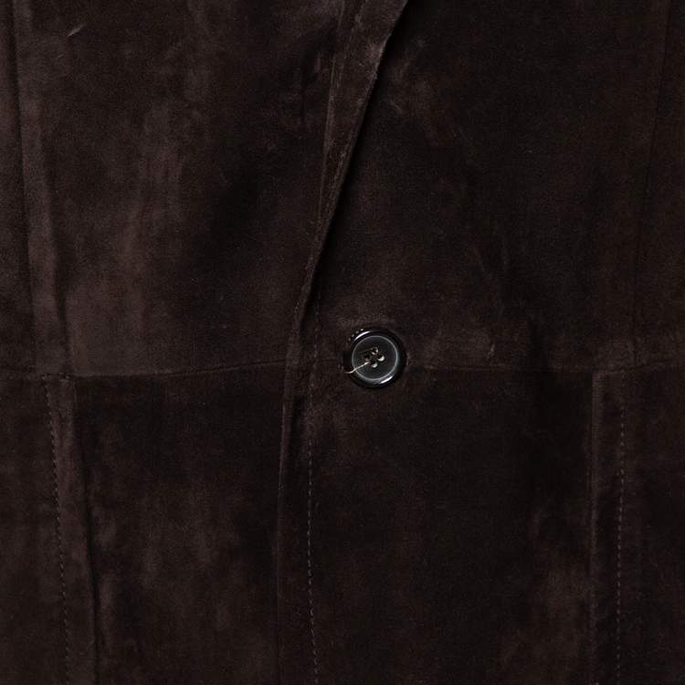 Pre Owned Gucci Brown Suede Button Front Long Jacket 3XL