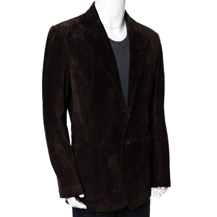 Pre Owned Gucci Brown Suede Button Front Long Jacket 3XL