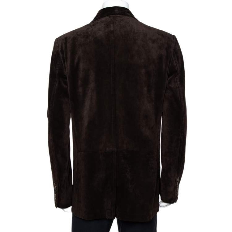 Pre Owned Gucci Brown Suede Button Front Long Jacket 3XL