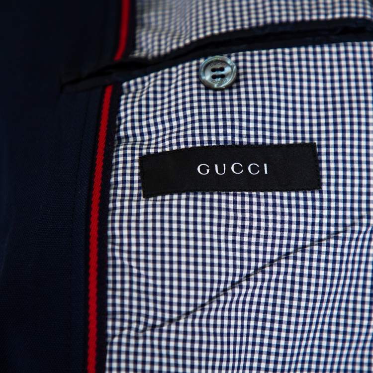 Pre Owned Gucci Navy Blue Cotton & Linen Button Front Blazer M