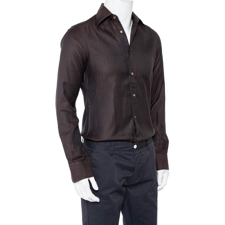 Pre Owned Gucci Brown Cotton Button Front Shirt S