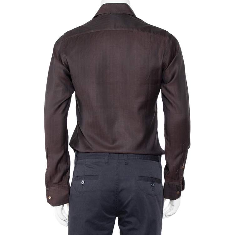Pre Owned Gucci Brown Cotton Button Front Shirt S
