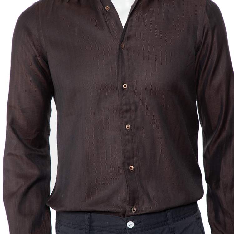Pre Owned Gucci Brown Cotton Button Front Shirt S