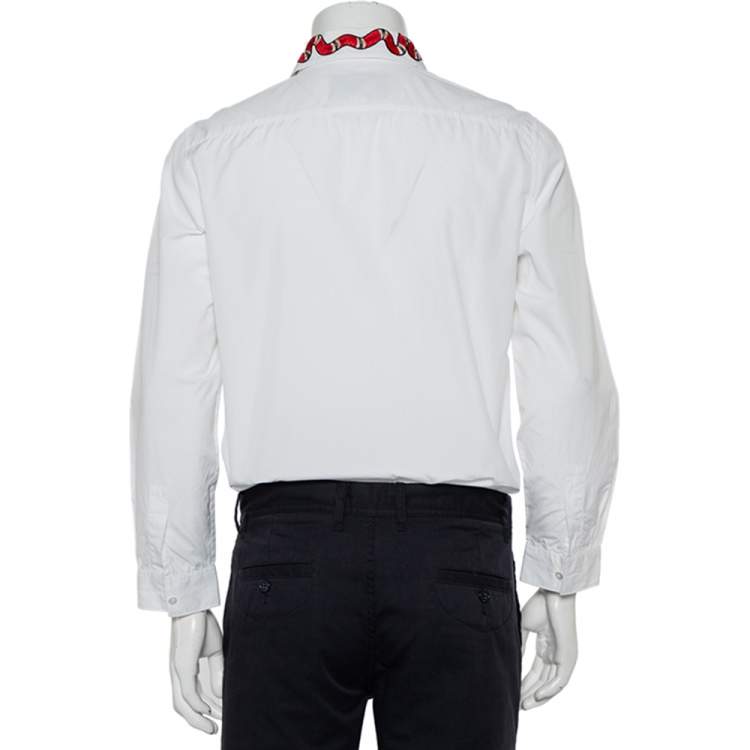 Pre Owned Gucci White Cotton Snake Embroidered Collar Duke Shirt L