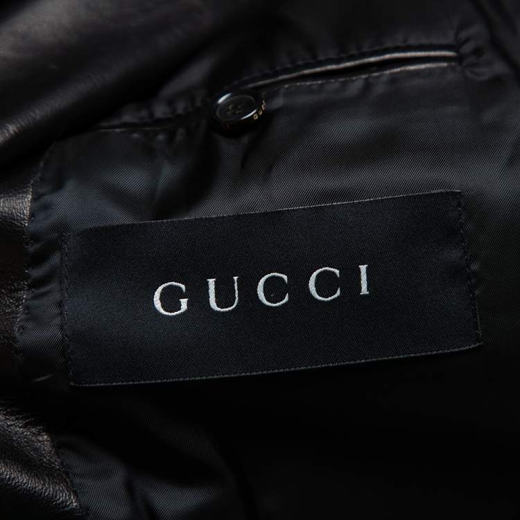 Pre Owned Gucci Brown Leather Button Front Blazer 3XL