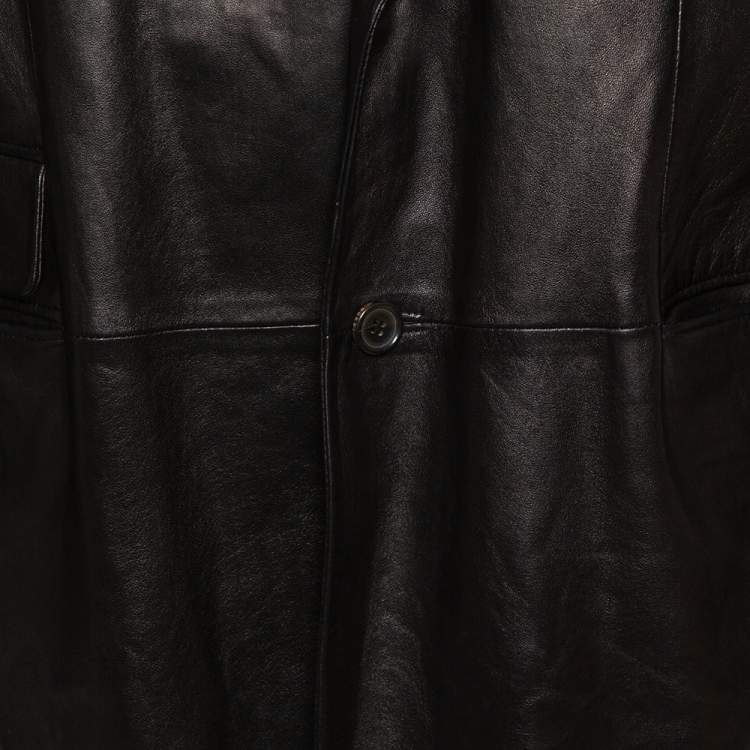 Pre Owned Gucci Brown Leather Button Front Blazer 3XL
