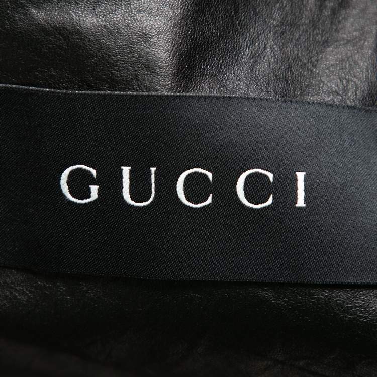 Pre Owned Gucci Black Leather Button Front Blazer 3XL 