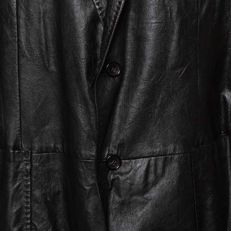 Pre Owned Gucci Black Leather Button Front Blazer 3XL 