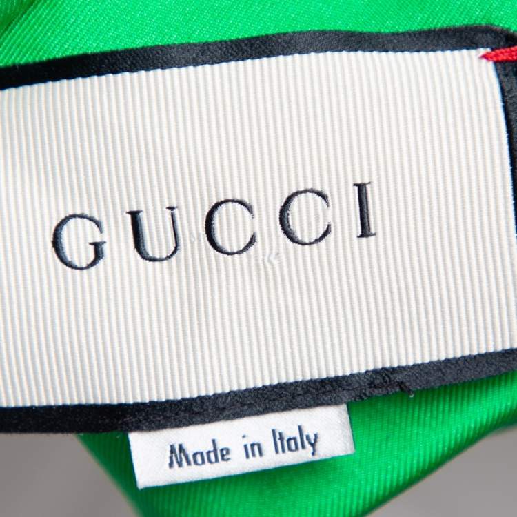 Pre Owned Gucci Green Cat Print Silk Bowling Shirt M