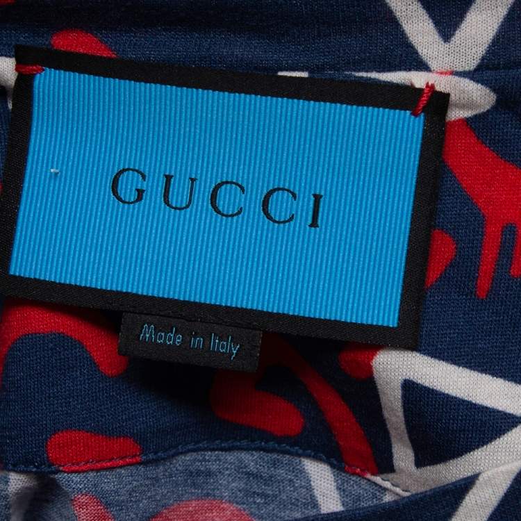 Pre Owned Gucci Blue Cotton Ghost GG Print T-Shirt S