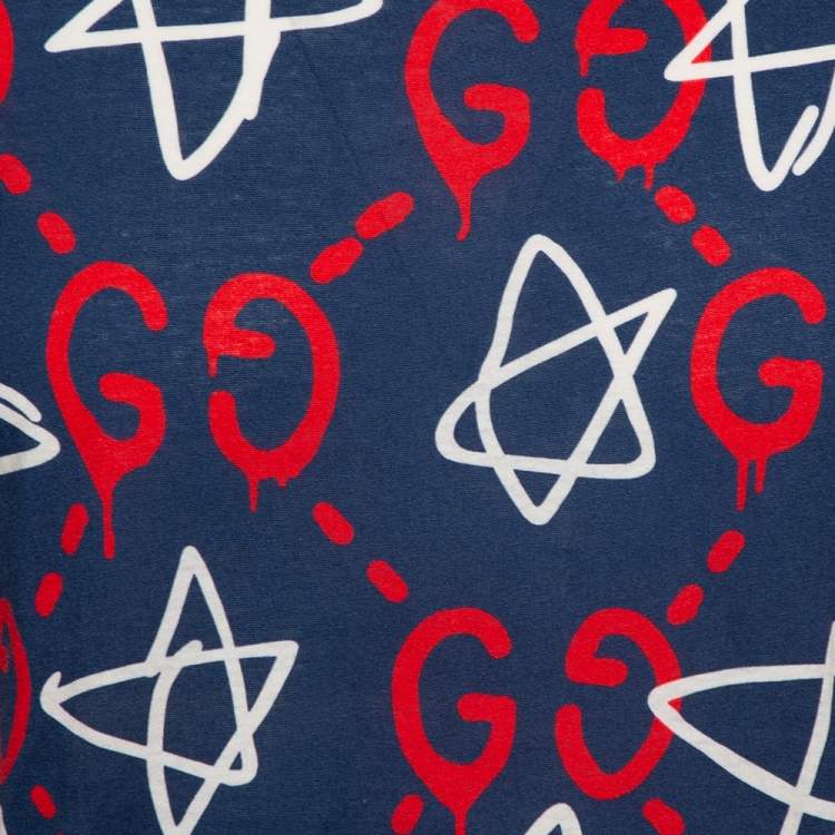 Pre Owned Gucci Blue Cotton Ghost GG Print T-Shirt S