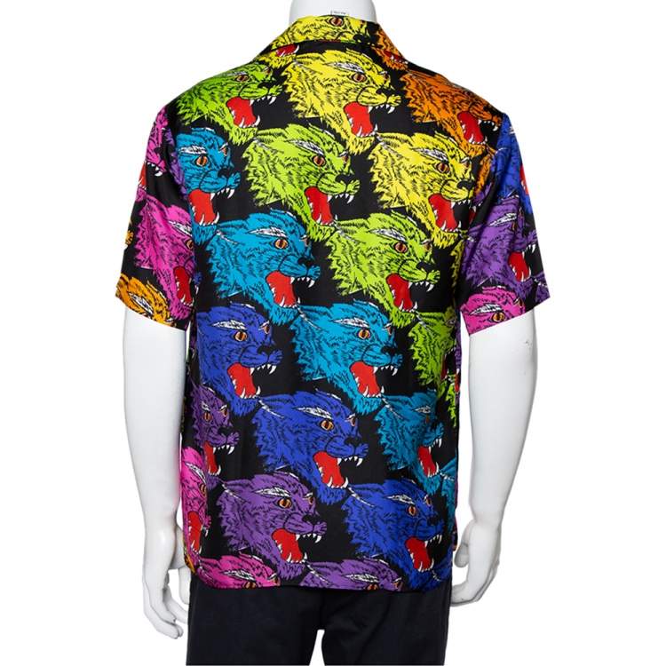 Pre Owned Gucci Multicolor Panther Print Silk Bowling Shirt S