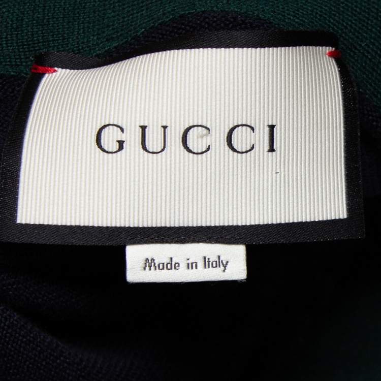 Pre Owned Gucci Ink Blue Wool Web Stripe Detail Open Front Cardigan XS