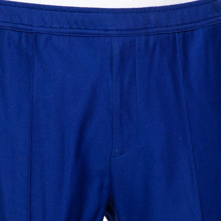 Pre Owned Gucci Blue Cotton Pique Logo Striped Track Pants M