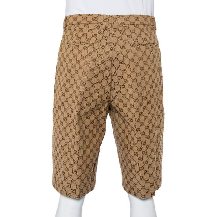 Pre Owned Gucci Beige Logo Monogram Canvas Bermuda Shorts XL