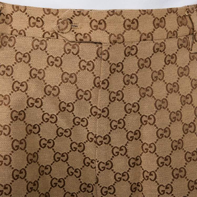 Pre Owned Gucci Beige Logo Monogram Canvas Bermuda Shorts XL