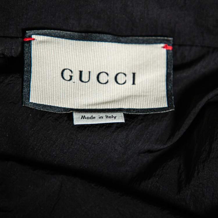 Pre Owned Gucci Black Synthetic Stripe Paneled Tiger Applique Detail Jacket S