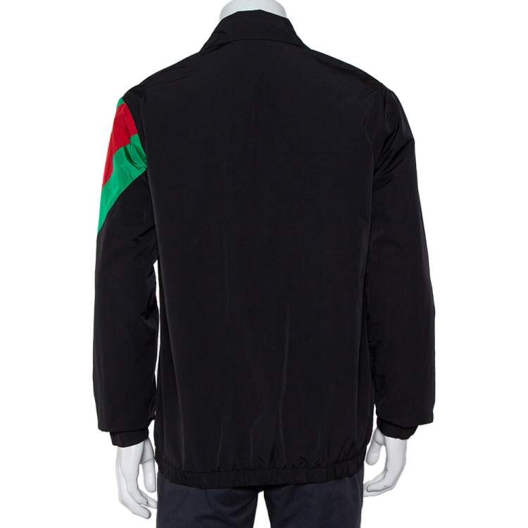Pre Owned Gucci Black Synthetic Stripe Paneled Tiger Applique Detail Jacket S