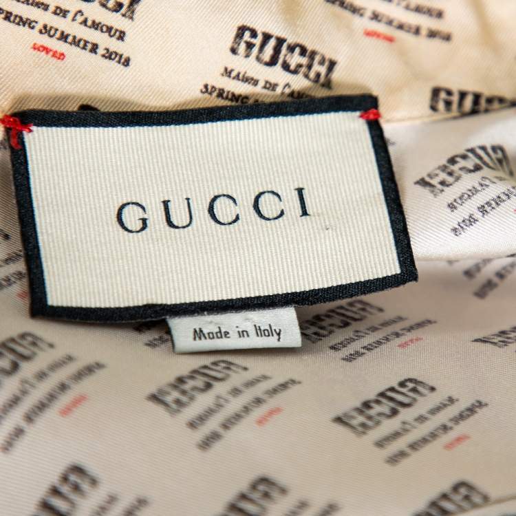 Pre Owned Gucci Beige Silk Invite Stamp Bowling Shirt M