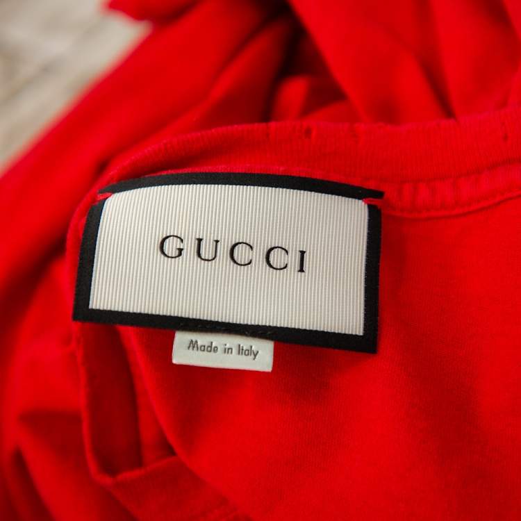 Pre Owned Gucci Red Tiger Head Print Crewneck T-Shirt XS