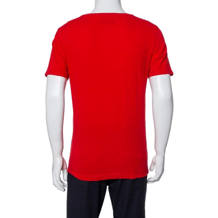 Pre Owned Gucci Red Tiger Head Print Crewneck T-Shirt XS