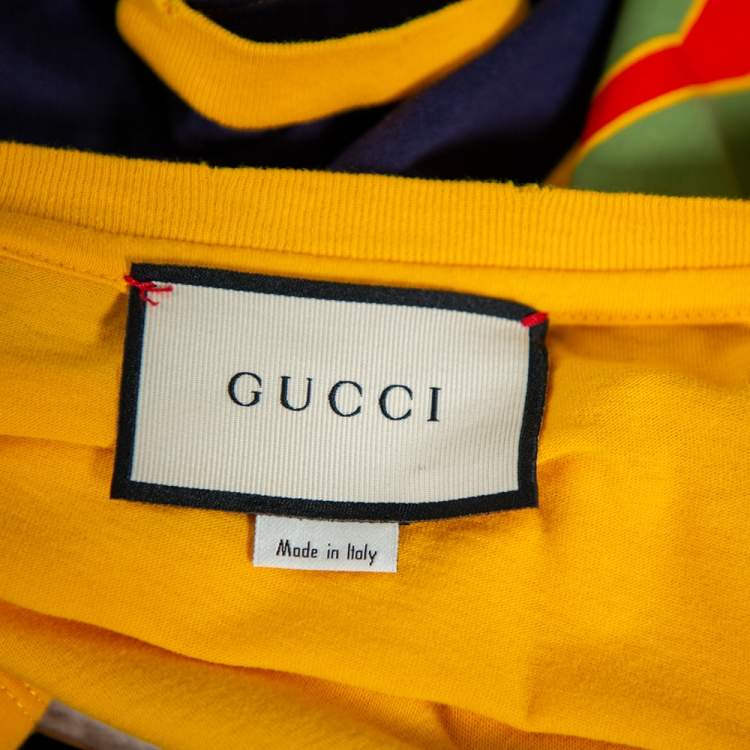 Pre Owned Gucci Yellow/Blue Tiger Print Cotton Crewneck T-Shirt S