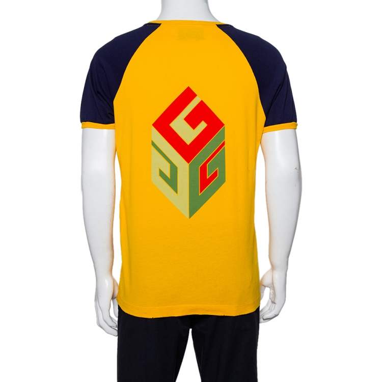 Pre Owned Gucci Yellow/Blue Tiger Print Cotton Crewneck T-Shirt S
