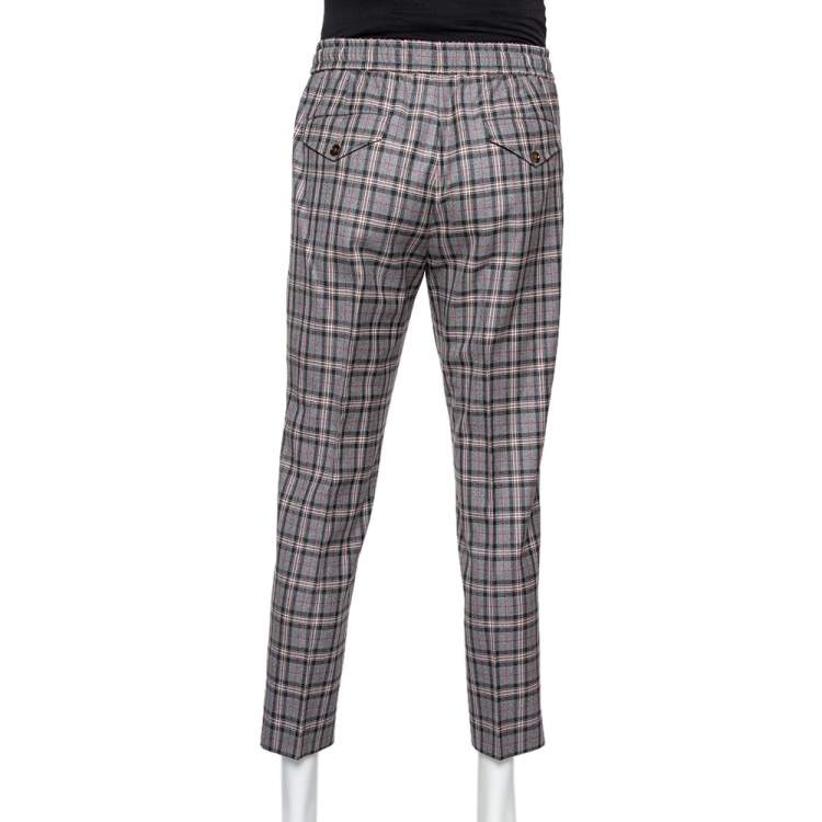 Pre Owned Gucci Grey Checkered Wool Track Pants S