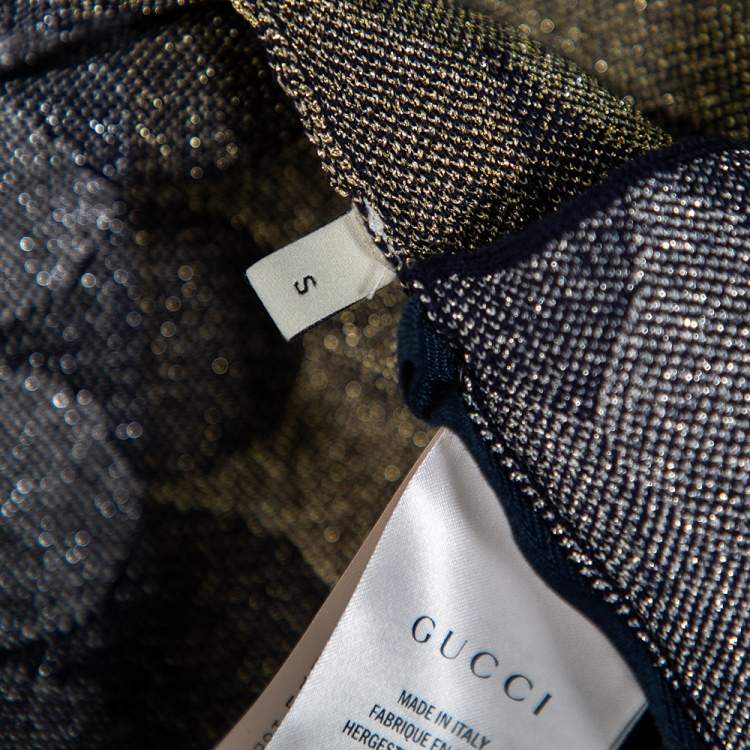 Pre Owned Gucci Navy Blue Patterned Lurex Knit Zip Front Jacket S