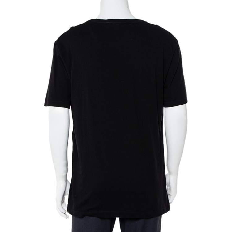 Pre Owned Gucci Black Washed Logo Printed Cotton Crewneck Distressed T-Shirt L