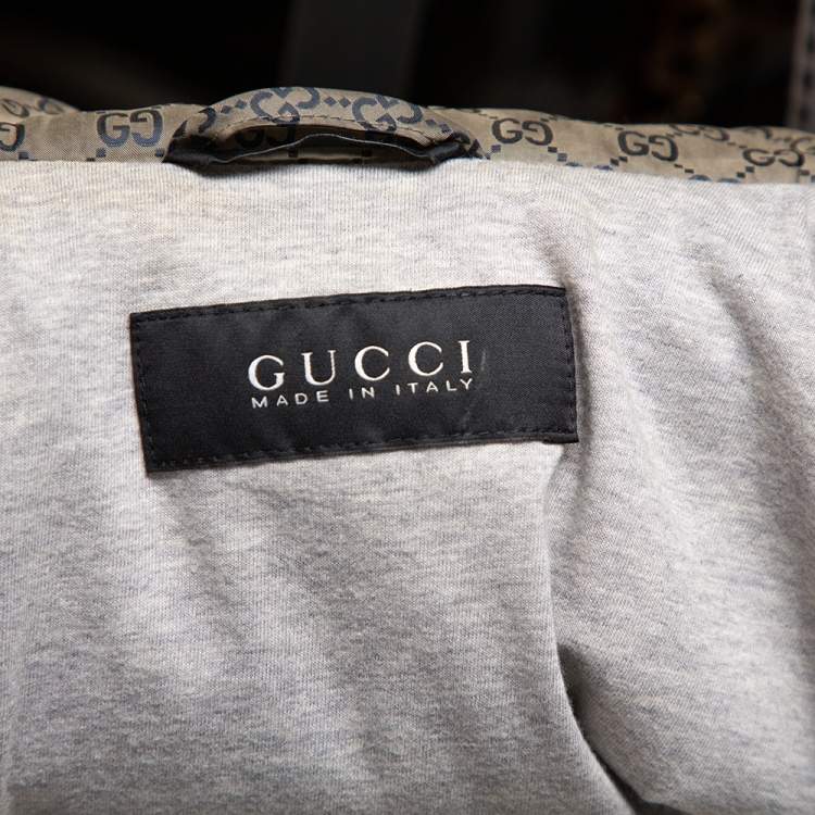 Pre Owned Gucci Brown Logo Monogram Synthetic Bomber Jacket XXL
