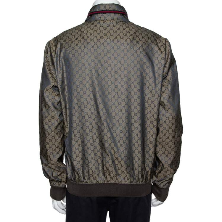 Pre Owned Gucci Brown Logo Monogram Synthetic Bomber Jacket XXL