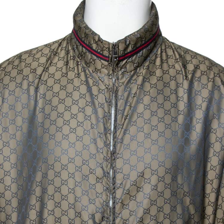 Pre Owned Gucci Brown Logo Monogram Synthetic Bomber Jacket XXL