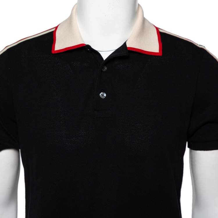 Pre Owned Gucci Black Cotton Pique Contrast Collar Trim Polo T-Shirt L