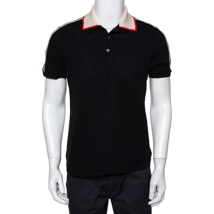 Pre Owned Gucci Black Cotton Pique Contrast Collar Trim Polo T-Shirt L
