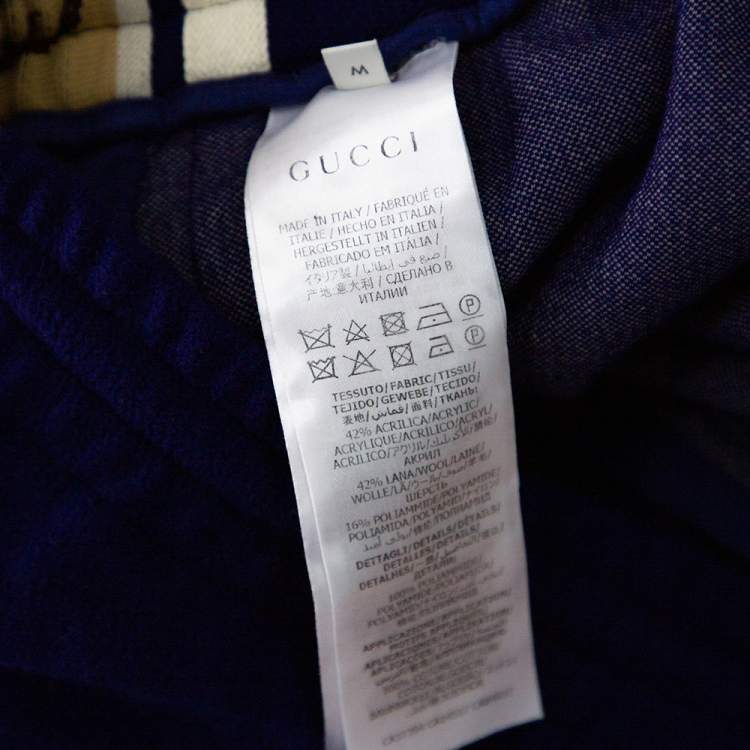 Pre Owned Gucci Blue Wool Logo Side Strip Detail Cropped Track Pants M