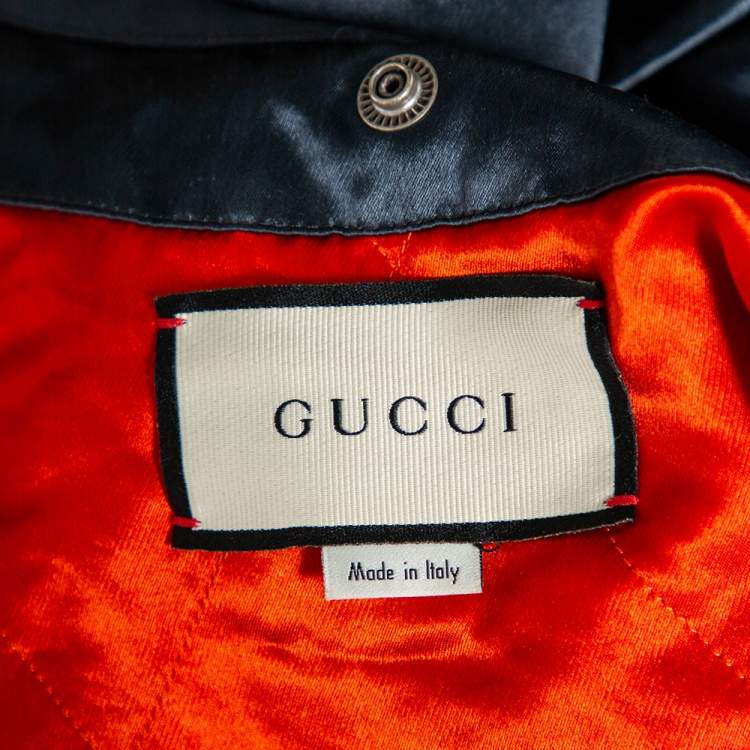 Pre Owned Gucci Dark Green Sateen Worldwide Patch Detail Oversized Shirt Jacket M