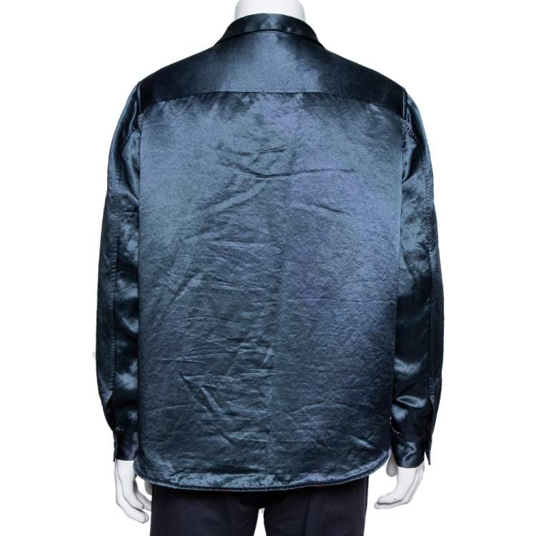 Pre Owned Gucci Dark Green Sateen Worldwide Patch Detail Oversized Shirt Jacket M