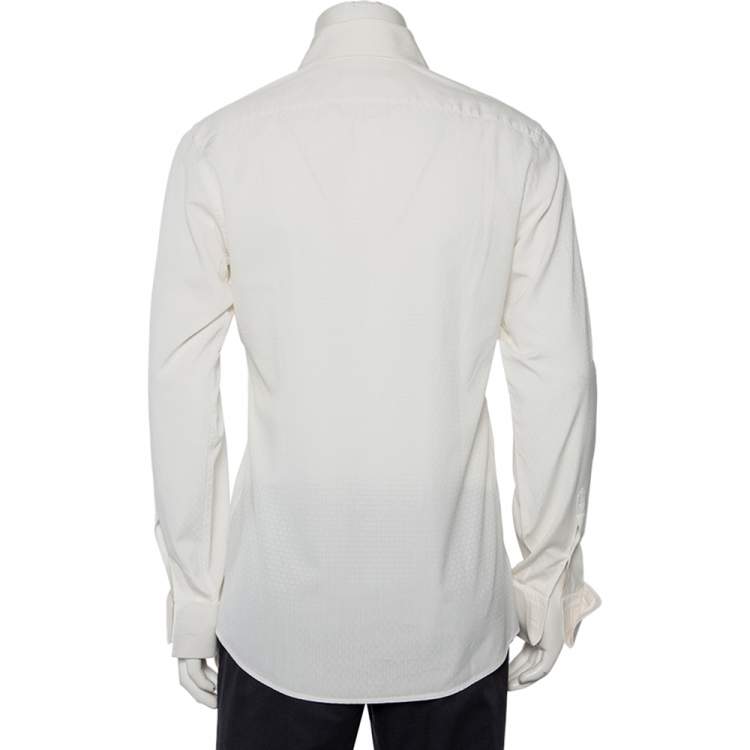 Pre Owned Gucci White Logo Jacquard Cotton Button Front Shirt M 