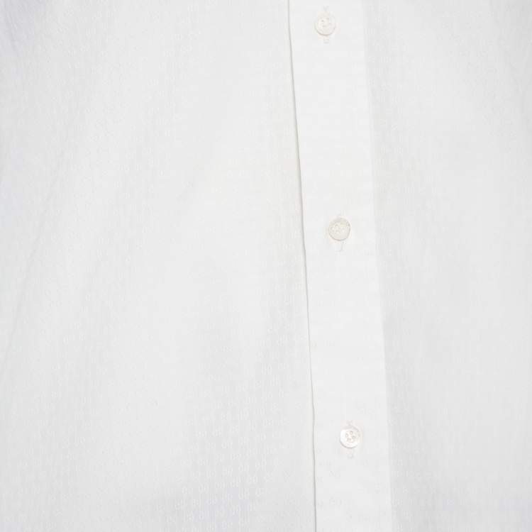 Pre Owned Gucci White Logo Jacquard Cotton Button Front Shirt M 