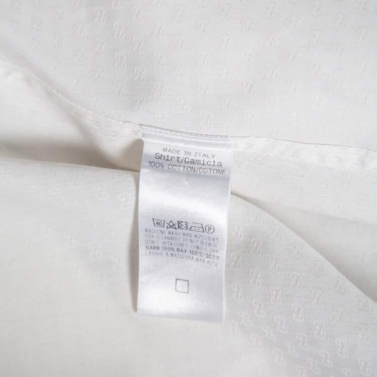 Pre Owned Gucci White Logo Jacquard Cotton Button Front Shirt M 