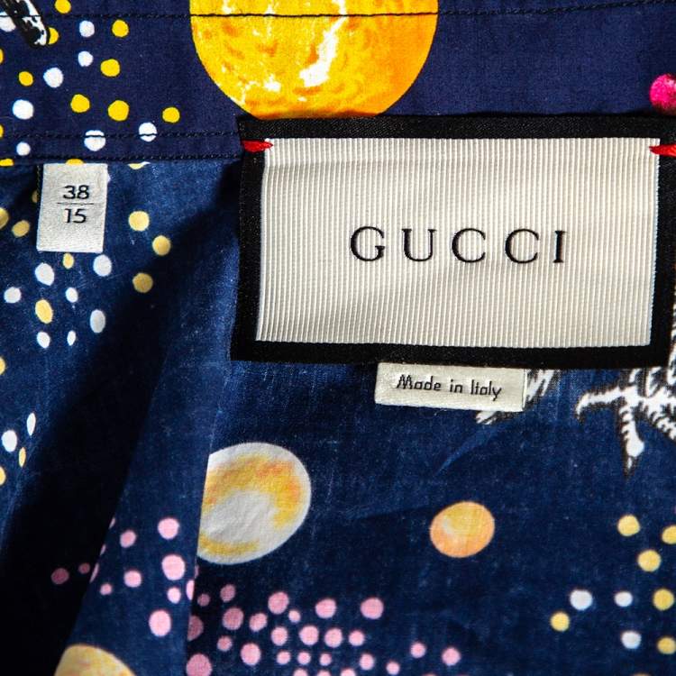 Pre Owned Gucci Navy Blue Planets & Animals Printed Cotton Button Front Shirt S