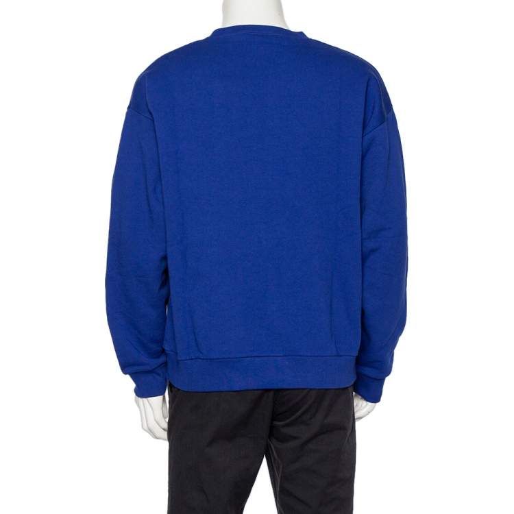 Pre Owned Gucci Navy Blue Logo Printed Cotton Knit Sweatshirt XL