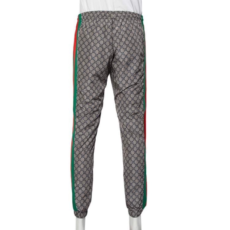 Pre Owned Gucci Beige Logo Printed Web Stripe Detail Joggers XL
