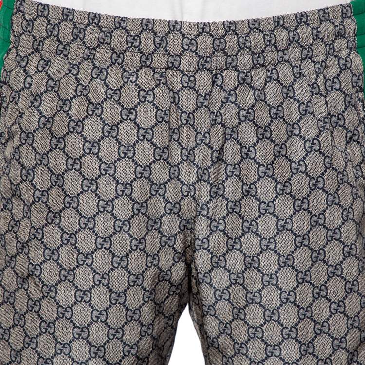 Pre Owned Gucci Beige Logo Printed Web Stripe Detail Joggers XL