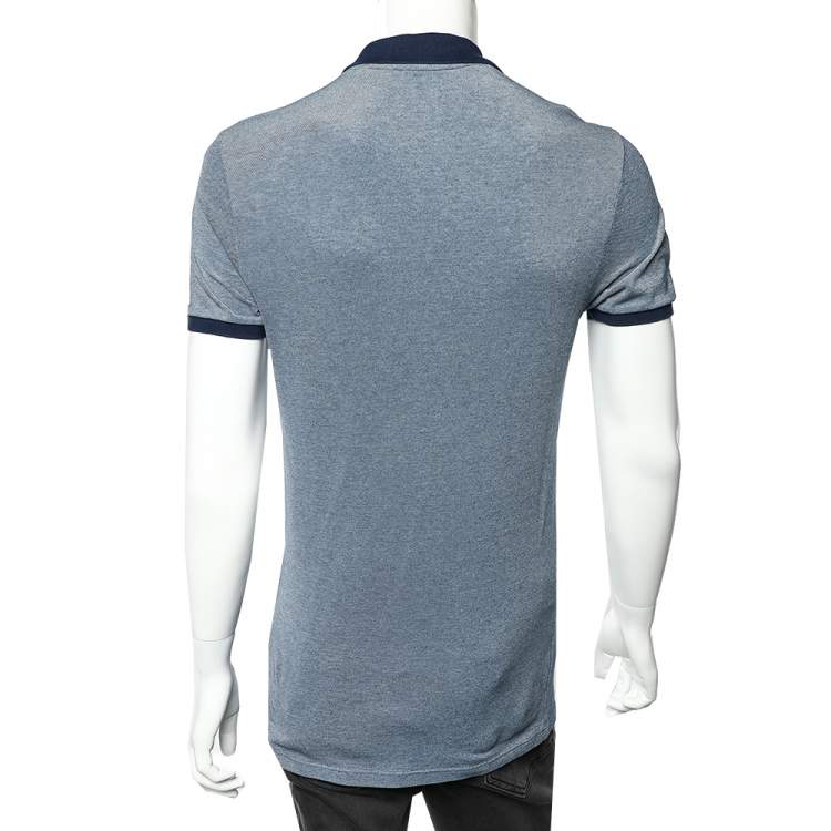 مملوكة مسبقًا Gucci Blue Cotton Pique Logo Embroidered Detail Polo T-Shirt M