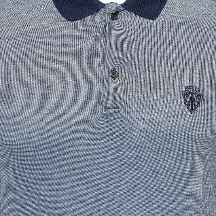 مملوكة مسبقًا Gucci Blue Cotton Pique Logo Embroidered Detail Polo T-Shirt M