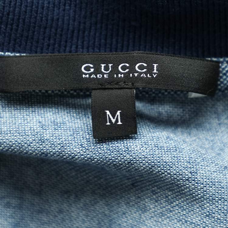 مملوكة مسبقًا Gucci Blue Cotton Pique Logo Embroidered Detail Polo T-Shirt M